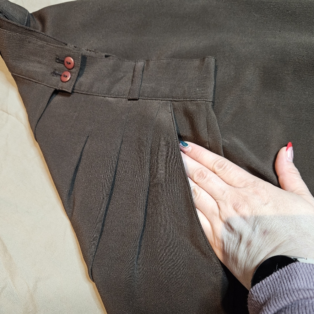 Vintage Saks Fifth Avenue Silk Pleated Pants | Peter Nygård | High Rise | Size 4 - Picture 6 of 11